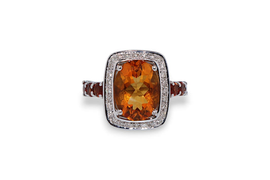 14K White Gold Citrine & Diamond Ring