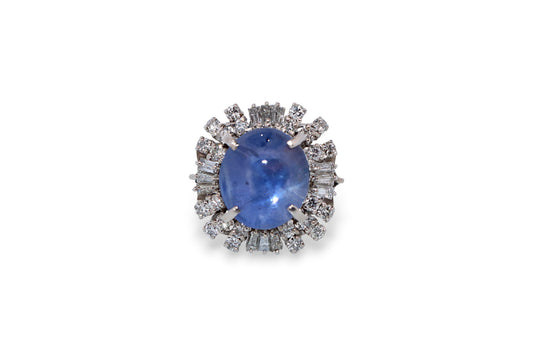 Platinum Blue Sapphire & 0.79ctw Diamond Estate Vintage Ring