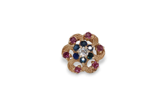 14K Yellow Gold Diamond, Sapphire & Ruby Flower Ring