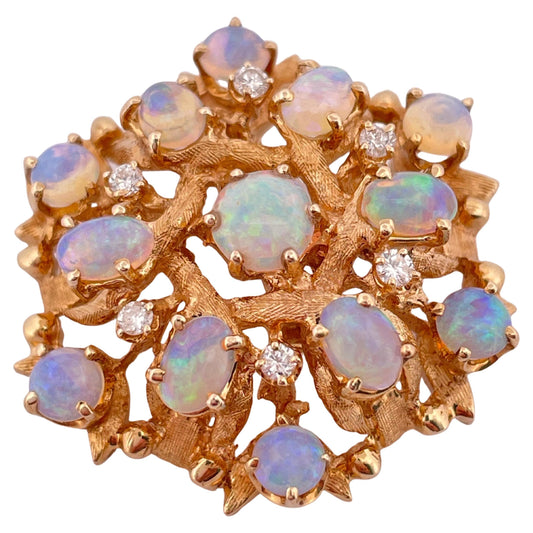 0.20ctw I-J I1-I2 Diamond & Opal Brooch/Pendant Set In 14K Yellow Gold