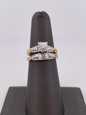 10k Two Toned Gold 0.75ctw Diamond Wedding Set/ Size 6/ 4.7g