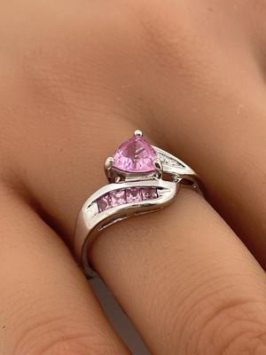 10k White Gold Lab Created Pink Sapphire & Diamond Ring/ Size 7.25/ 2.2g
