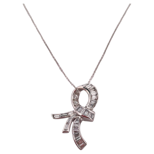1.10ctw Diamond Ribbon Pendant & Chain Done in 18K White Gold