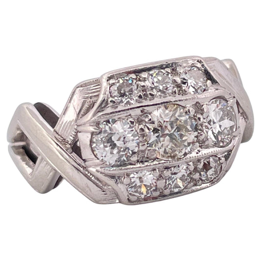 1.20ctw H/I SI2 Old Cut Diamond Ring Set In 14K White Gold