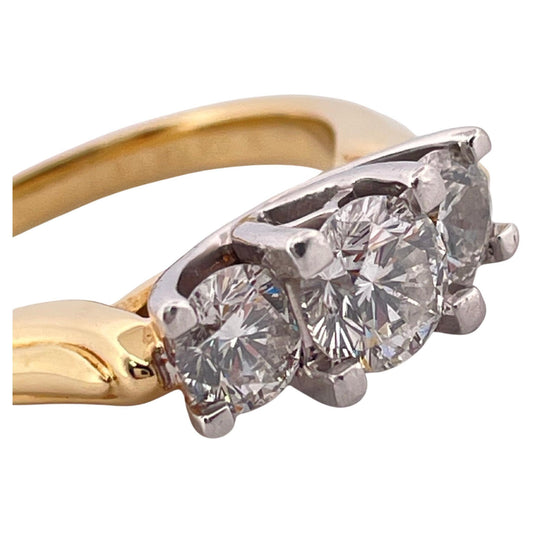 1.49ctw G-H SI1 Diamond Three Stone Ring Set in Platinum & 18K Yellow Gold