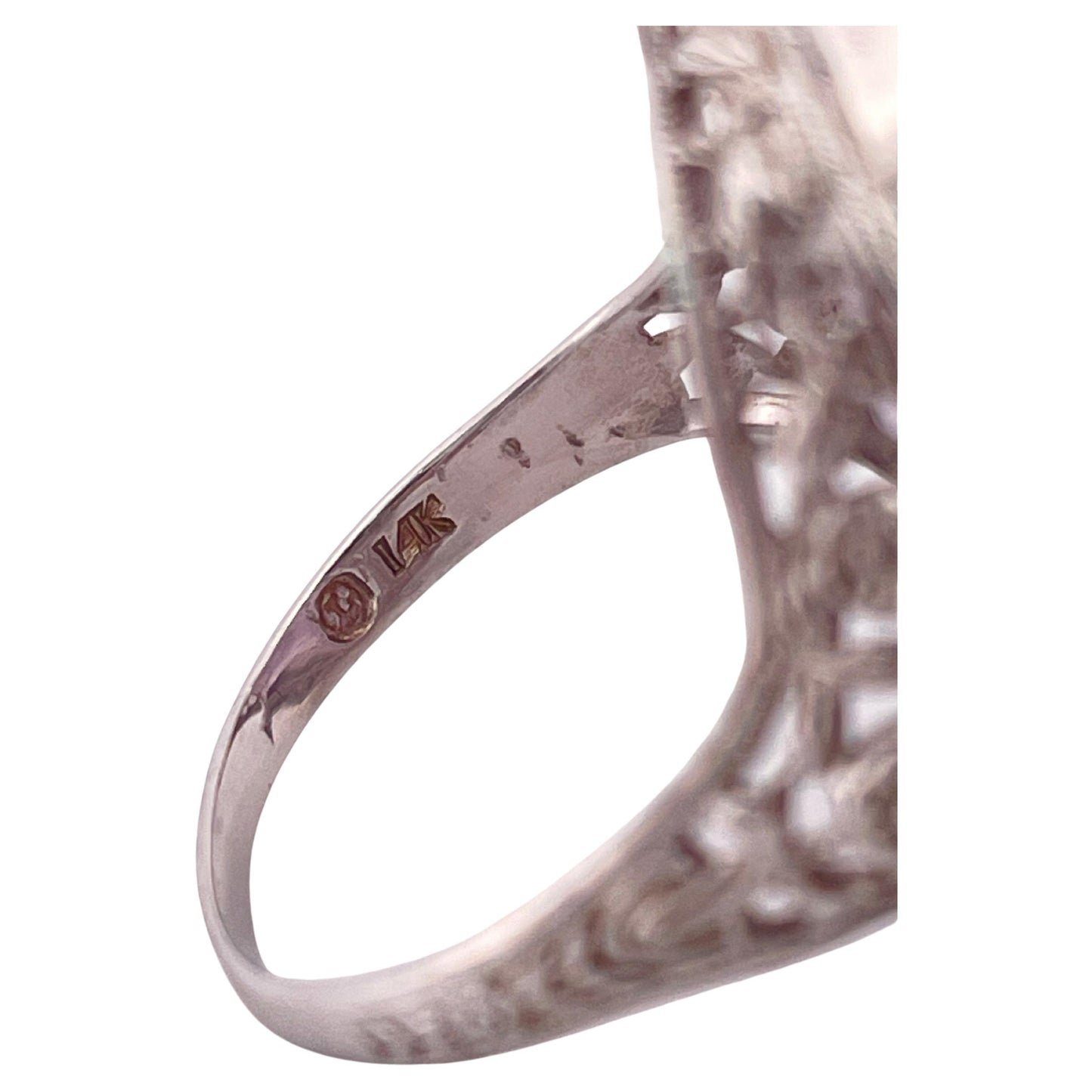14K White Gold Carved Amethyst Intaglio Hardstone Ring