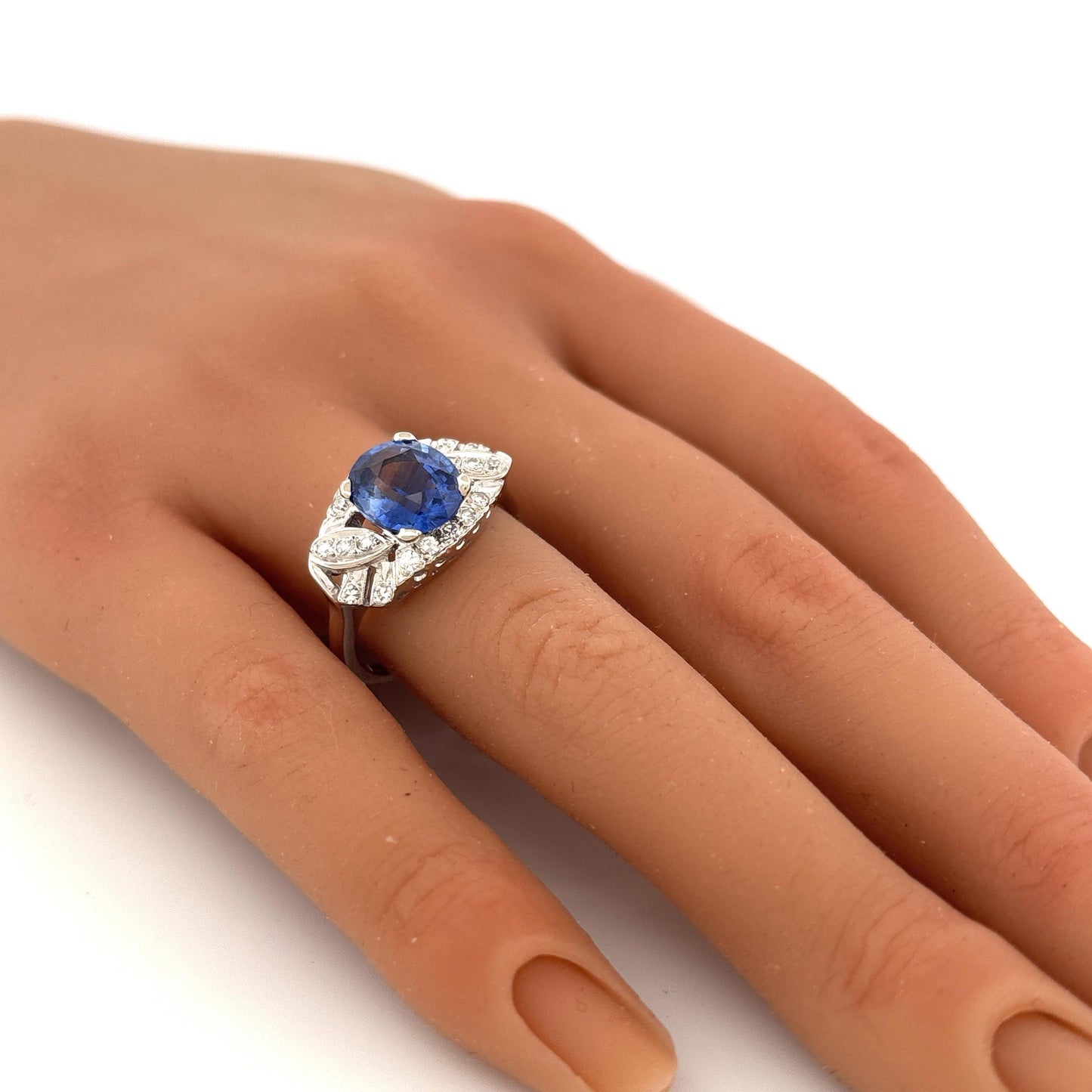 14K White Gold Sapphire & Diamond Ring