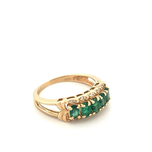 14K Yellow 0.80 Emerald & 0.02CTW Diamond Ring