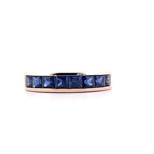14K Yellow Gold Davis Signed Blue Square Sapphire Band Ring Size 5.75