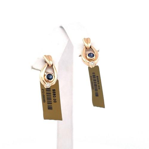 14K Yellow Gold Sapphire & Diamond Dangle Stud Earrings 1.5” 3.9 Grams