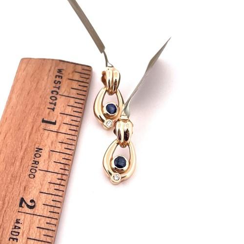 14K Yellow Gold Sapphire & Diamond Dangle Stud Earrings 1.5” 3.9 Grams