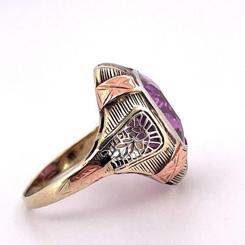 14K Yellow White & Rose Gold Large Amethyst Ring Size 6.00 6.2 Grams