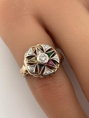 14k Gold Diamond, Ruby, Sapphire, & Emerald Ring/ Size 3.75/ 2.7g