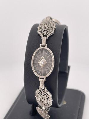 14k White Gold & 0.24ct Diamond Art Deco Bracelet/ 9.6g/ 7” Length