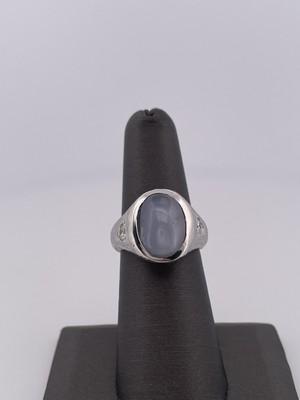14k White Gold 7.00ctw Star Sapphire & 0.10ctw Diamond Brushed Satin Finish Ring