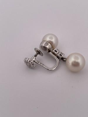 14k White Gold 7mm Pearl & Diamond Earrings/ 4.6g Total Weight