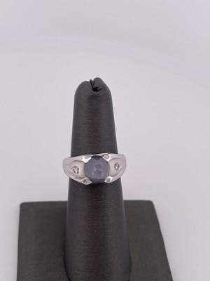 14k White Gold Genuine Star Sapphire & 0.12ctw Diamond Ring/ Size 6.25/ 6.8g