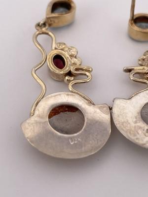 14k Yellow Gold & SS Topaz & Garnet Drop Earrings/ 9.8g Total Weight