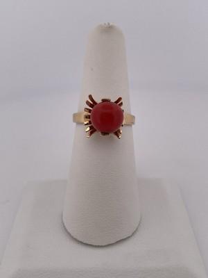 14k Yellow Gold Spinning Red Coral Ring/ Size 7.25/ 4.6g
