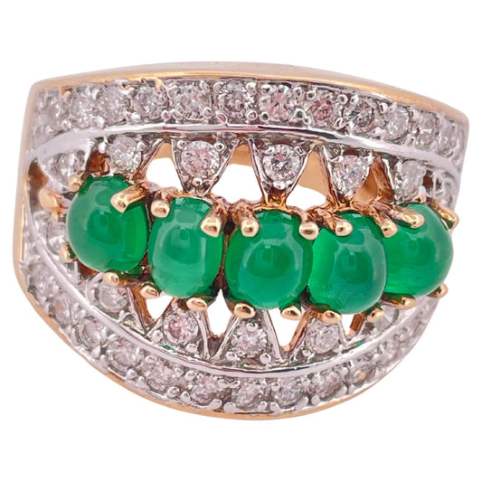 1.50ctw I-J Cabochon Emerald & 1.00ctw I-J SI2-I2 Diamond Ring Set In 14K Gold