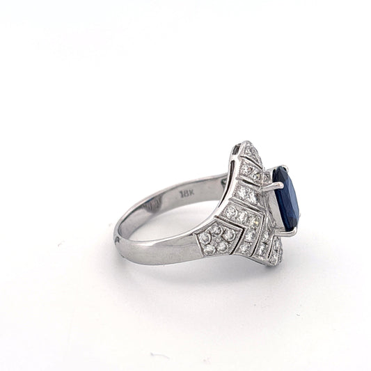 18K White Gold Thai Sapphire & Diamond Ring