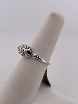 18k White Gold 0.50ctw H VS1 Diamond & Sapphire Ring/ Size 6.5/ 2.4g