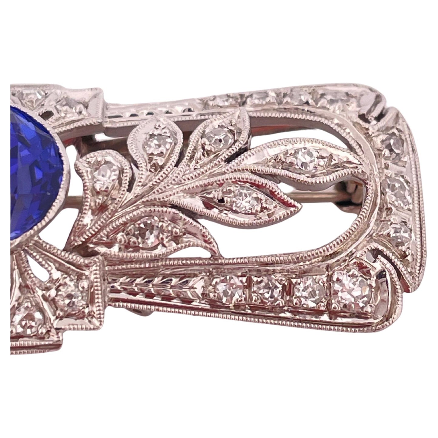 4.00ctw Tanzanite & 1.20ctw Diamond Pin/Pendant 14K White Gold Filigree