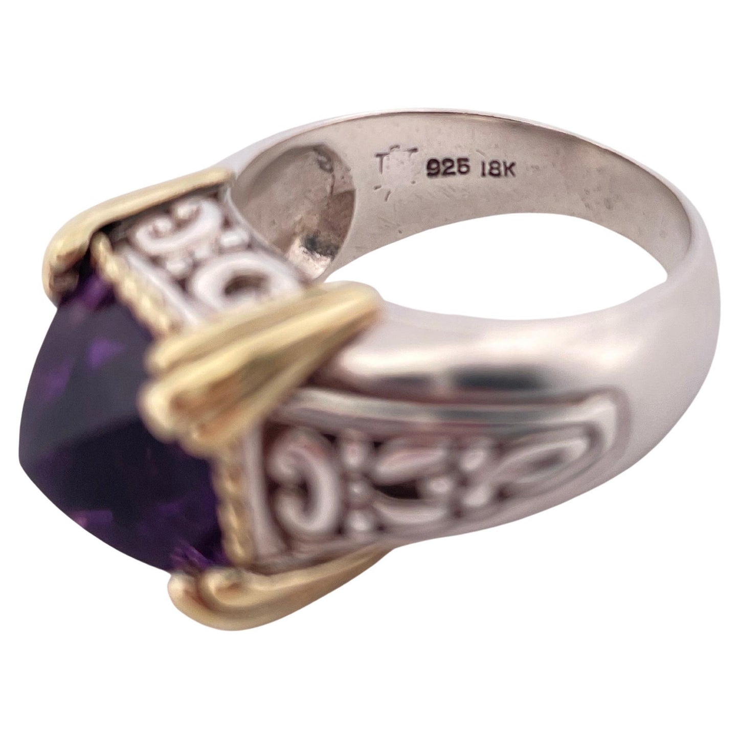 Amethyst Ring with 18K Yellow Gold trim Set In 925 Sterling Silver