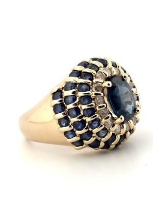 Beautiful 14K 2.92ctw Round & Oval Sapphire 0.28ctw Diamond Ring