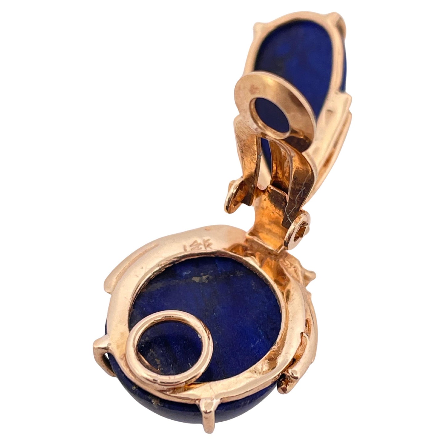 Blue Lapis Dangle Clip-on Earrings Set in 14k Yellow Gold