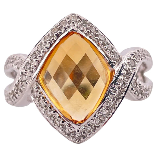 Citrine & I-J SI2 Diamond Ring Set In 18K White Gold