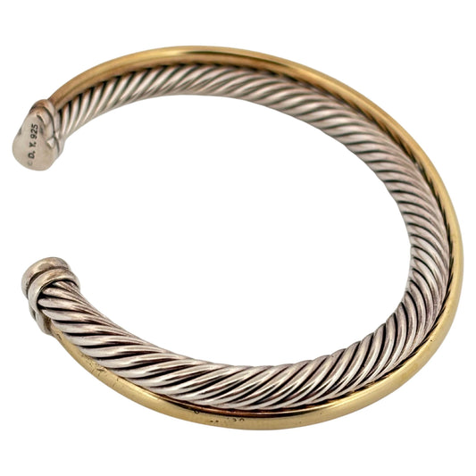 David Yurman Sterling Silver 18K Yellow Gold Crossover Rope Cuff Bracelet
