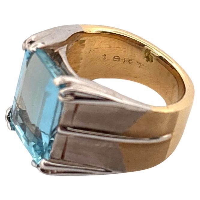 Emerald Cut 5.10ctw Blue Aquamarine 18K White & Yellow Gold Ring
