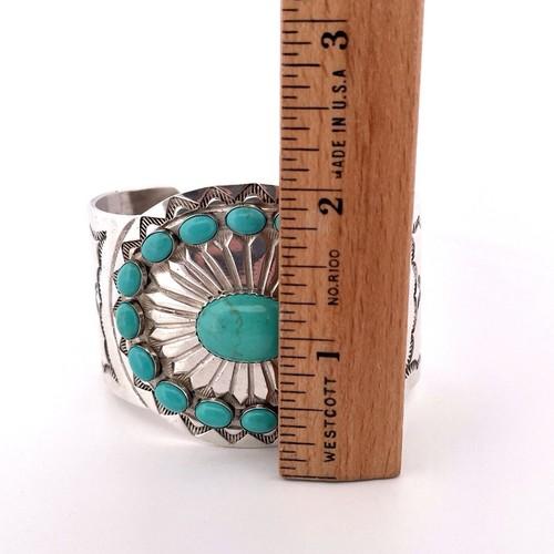 Emerson Kinzel Navajo 1 Sterling Silver Blue Turquoise Cuff Bracelet Large