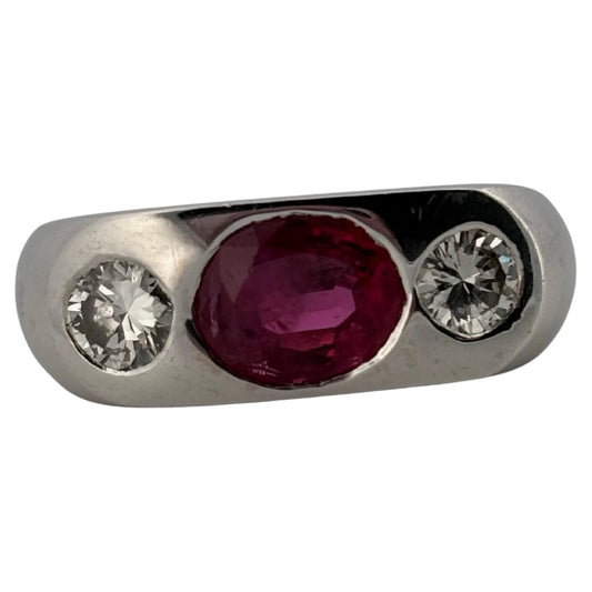 GIA Thailand Mid Century 1.25ctw Oval Ruby 0.60ctw Round Diamond 14K White Gold
