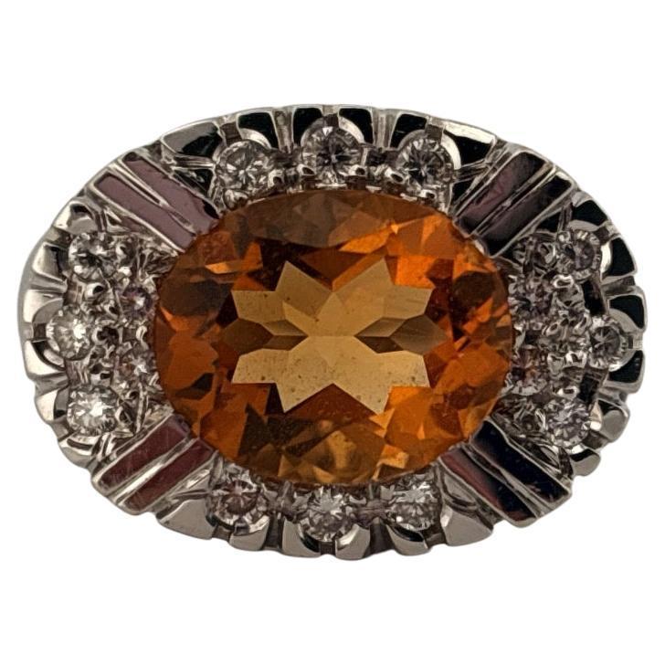 Heavy 18K White Gold 2.85ctw Oval Cut Citrine & 0.16ctw Diamond Ring