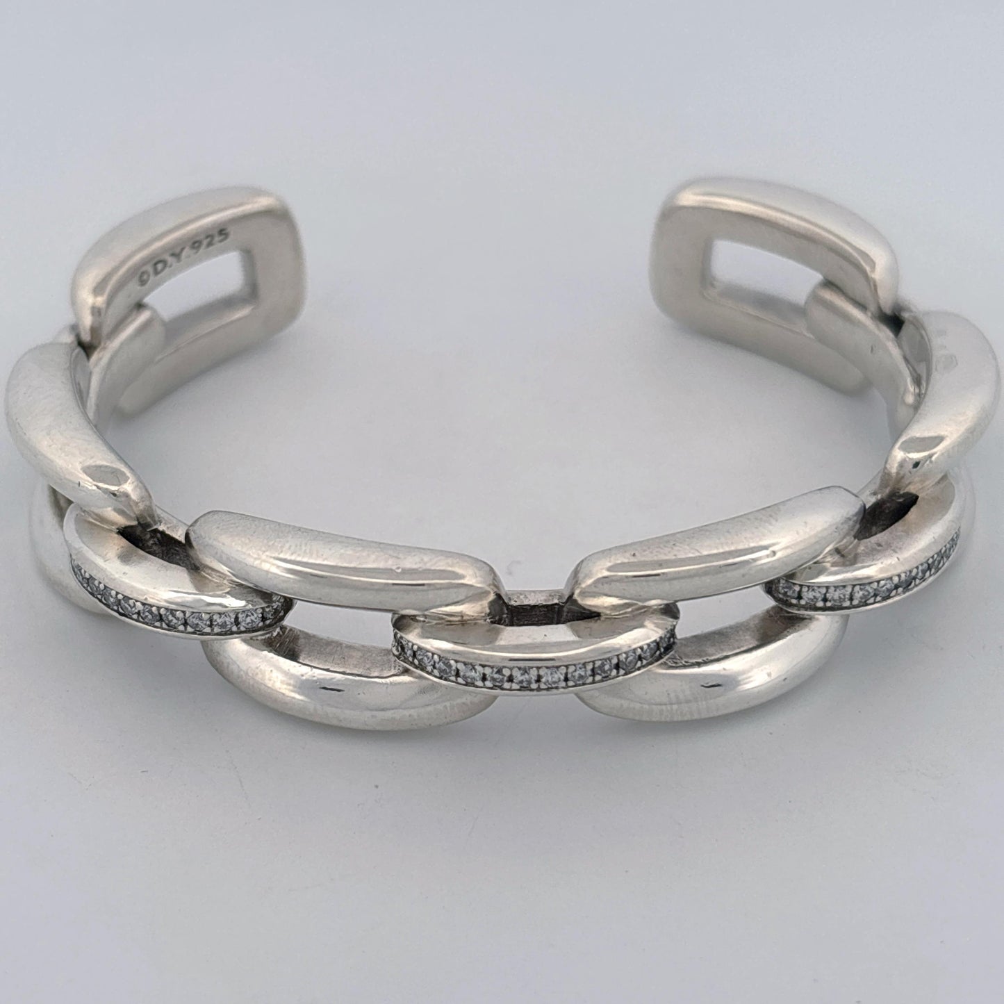 David Yurman Wellesley Sterling Silver Chain Bracelet with Diamond Links