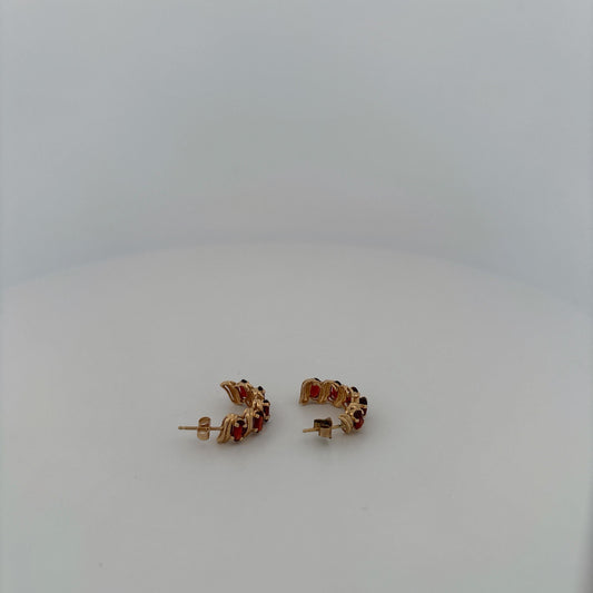 14K Yellow Gold Garnet Hoop Earrings