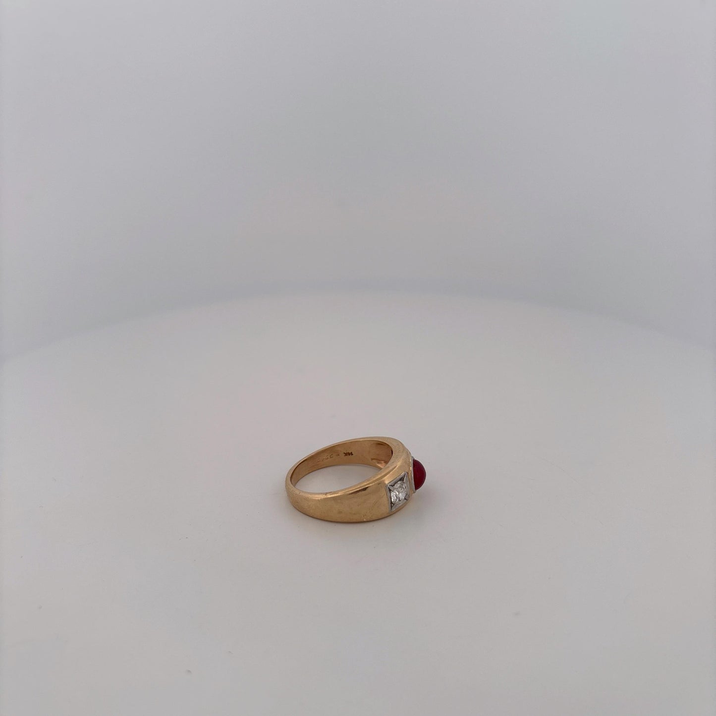 14K Yellow Gold Thick Diamond and Ruby Ring