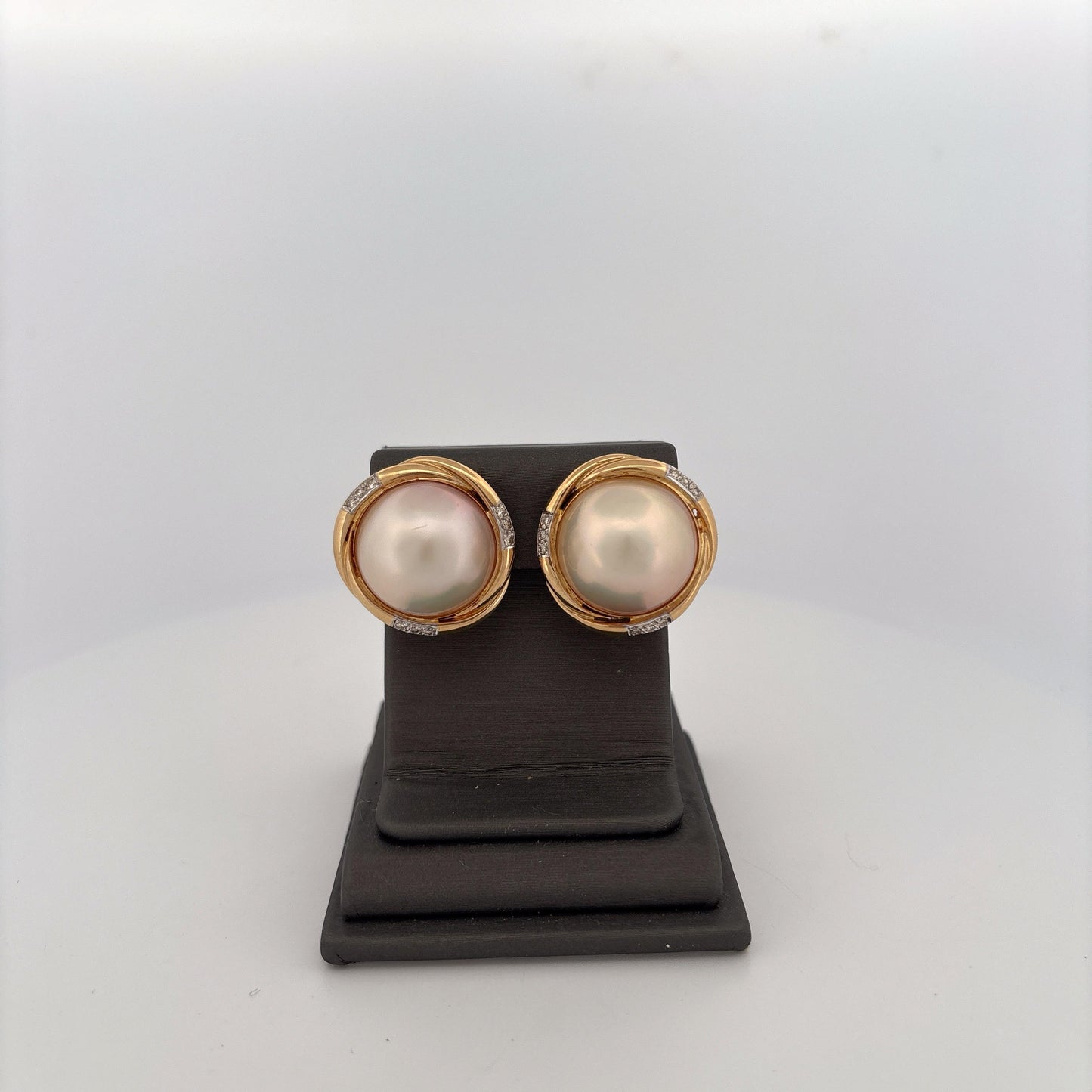 14K Yellow Gold Pearl and Diamond Earrings
