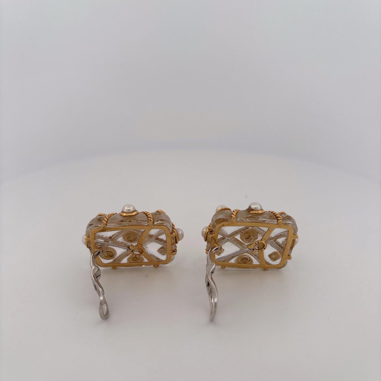 18K Large Clear Pearl Rope Earrings Clip on or Studded