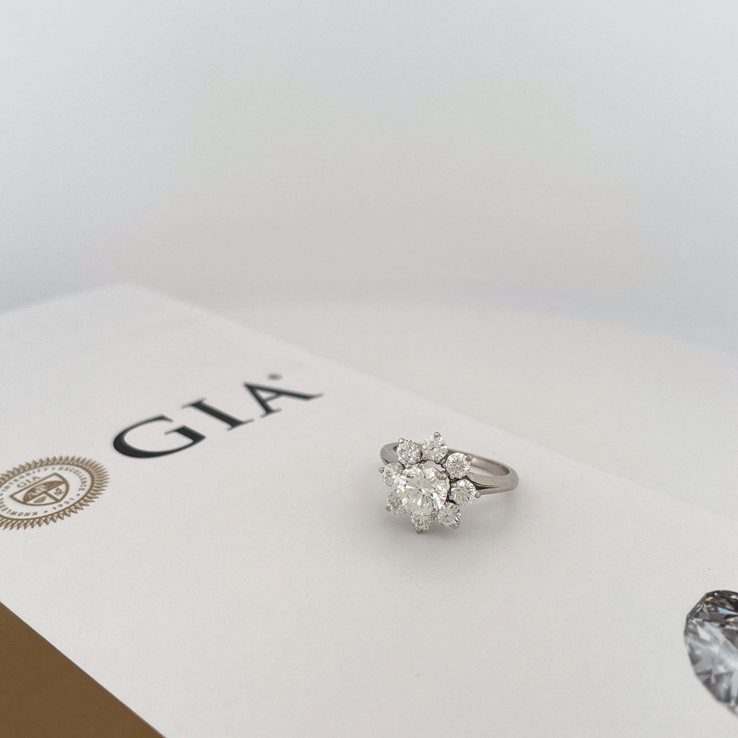 GIA 14K White Gold Flower Ring