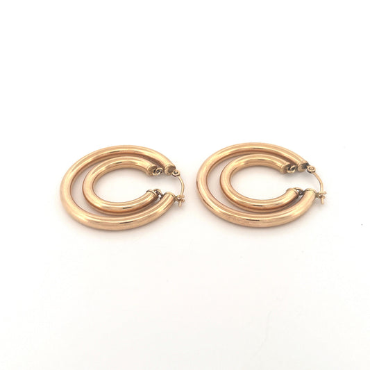 14K Yellow Gold Double Hoop Suspended Earrings