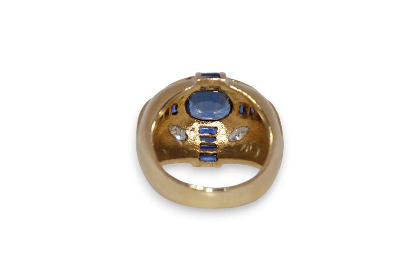 14K Yellow Gold Blue Sapphire & Diamond Vintage Ring