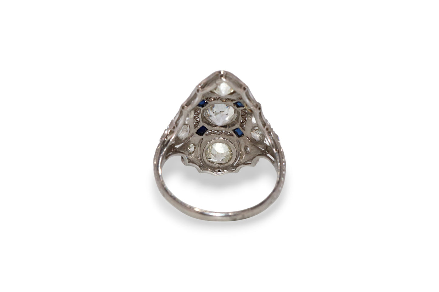 Platinum 1920’s Filigree 1.25Ct Diamond & Sapphire Vintage Estate Ring