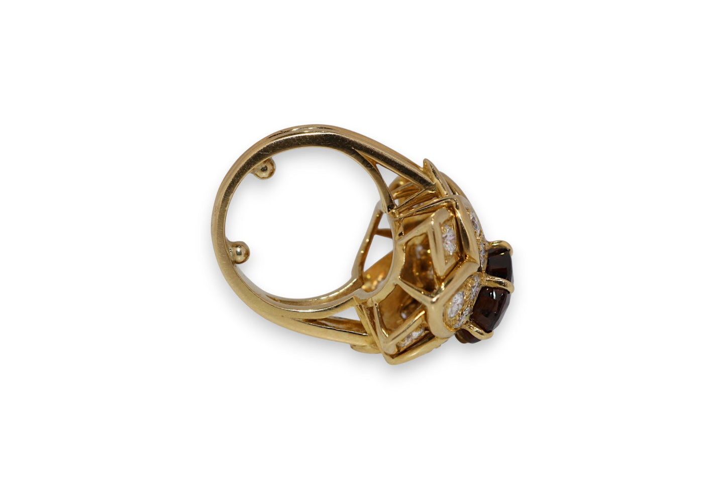 18K Yellow Gold Rhodolite Garnet 2.00Ct Diamond Vintage Ring