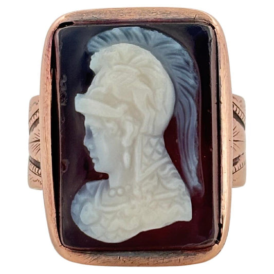 Intaglio Bezel Set Stone Cameo Man 14K Rose Gold Detailed Band Ring