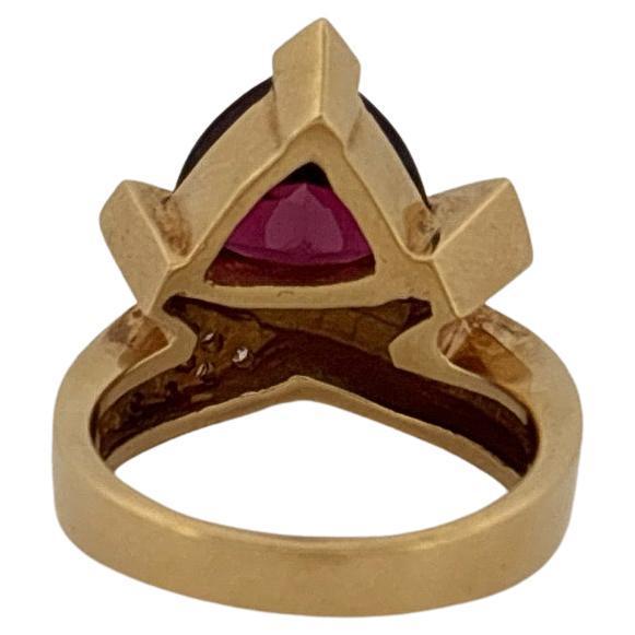 John Atencio 18K Yellow Gold 3.40ctw Trillion Garnet 0.22ctw Diamond Ring