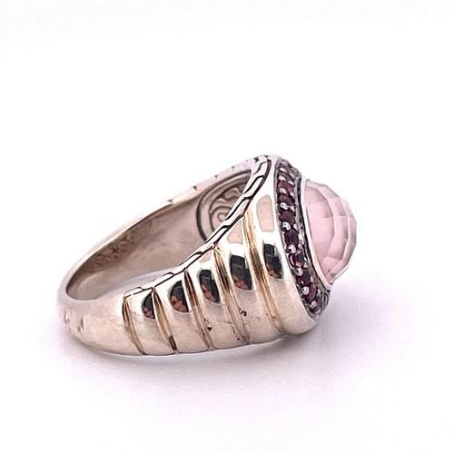 John Hardy Sterling Silver 925 Pink Morganite & Quartz Ring Size 7.00
