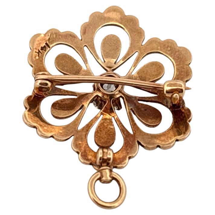 Old European Cut 0.40ctw Round Diamond 14K Yellow Gold Seed Pearl Pendant